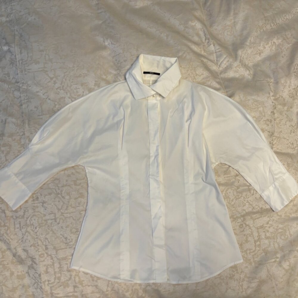 Hugo Boss white high neck shirt with cropped sleeves US 6